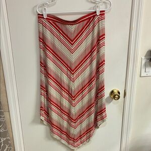 Max Studio Red and Cream Asymmetrical Chevron Midi Skirt Sz L